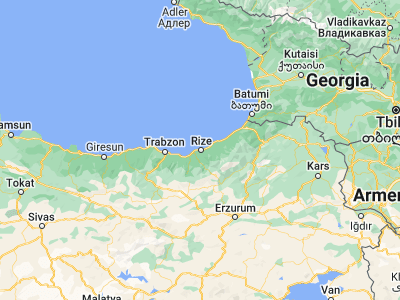 Map showing location of Rize (41.02083, 40.52194)