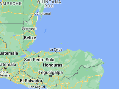 Map showing location of Roatán (16.32437, -86.53656)