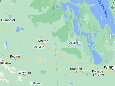 Map showing location of Roblin (51.22999, -101.3565)