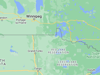 Map showing location of Roseau (48.84609, -95.76277)