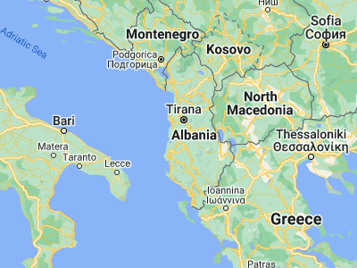Map showing location of Rrogozhinë (41.07639, 19.66528)