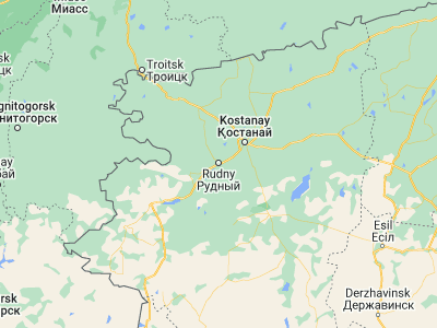 Map showing location of Rudnyy (52.9729, 63.11677)