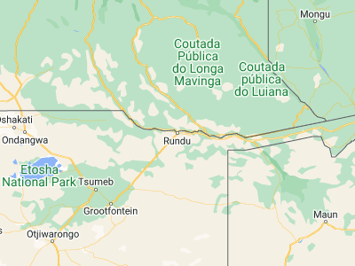 Map showing location of Rundu (-17.93333, 19.76667)