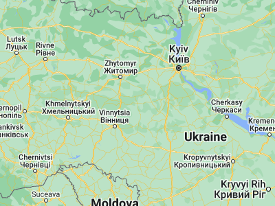Map showing location of Ruzhyn (49.7228, 29.20455)
