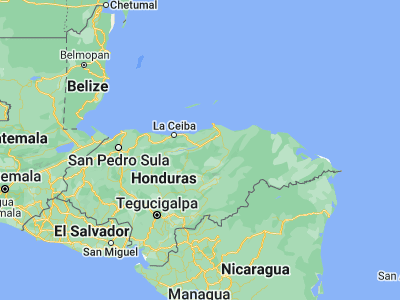 Map showing location of Sabá (15.46667, -86.25)