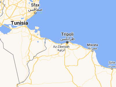 Map showing location of Şabrātah (32.79335, 12.48845)