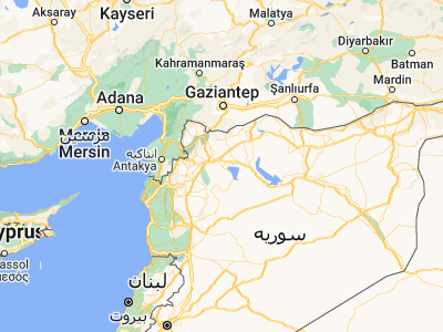 Map showing location of Safīrah (36.07696, 37.37251)