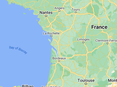 Map showing location of Saintes (45.75, -0.63333)