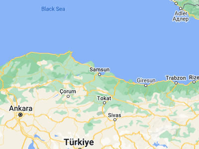 Map showing location of Samsun (41.28667, 36.33)