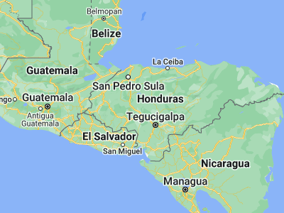 Map showing location of San Antonio de la Cuesta (14.63333, -87.6)