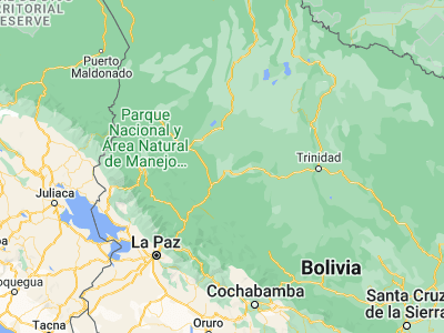Map showing location of San Borja (-14.81667, -66.85)