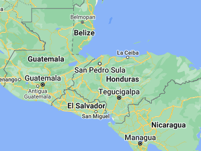 Map showing location of San Buenaventura (15.01667, -88)