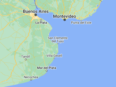 Map showing location of San Clemente del Tuyú (-36.35694, -56.72351)
