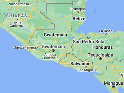 Map showing location of San Cristóbal Acasaguastlán (14.91667, -89.88333)