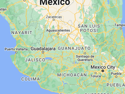 Map showing location of San Diego de Alejandría (20.99434, -101.99481)