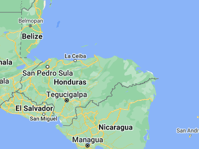 Map showing location of San Esteban (15.2, -85.75)