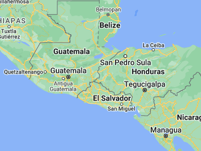 Map showing location of San Fernando (14.68333, -89.11667)