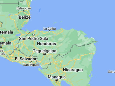 Map showing location of San Francisco de la Paz (14.9, -86.2)
