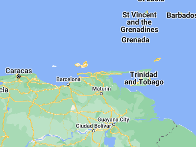 Map showing location of San José de Aerocuar (10.59973, -63.32852)