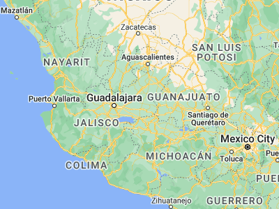 Map showing location of San José de Gracia (20.67474, -102.56989)