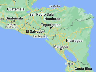 Map showing location of San José de Las Conchas (13.32528, -87.39556)