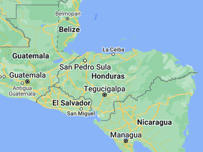 Map showing location of San José del Potrero (14.83333, -87.28333)