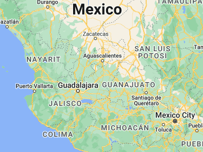 Map showing location of San Juan de los Lagos (21.24891, -102.33184)