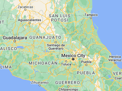 Map showing location of San Juan del Río (20.38333, -100)