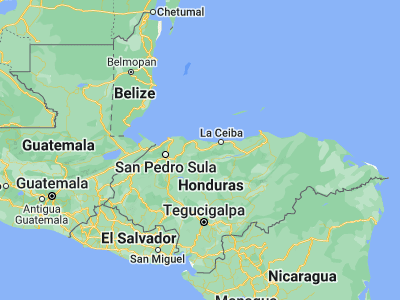 Map showing location of San Juan Pueblo (15.58333, -87.23333)