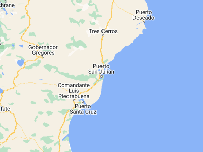 Map showing location of San Julián (-49.30554, -67.72743)