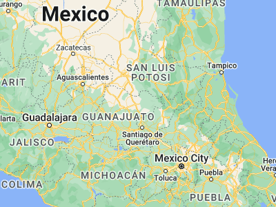 Map showing location of San Luis de la Paz (21.3, -100.51667)
