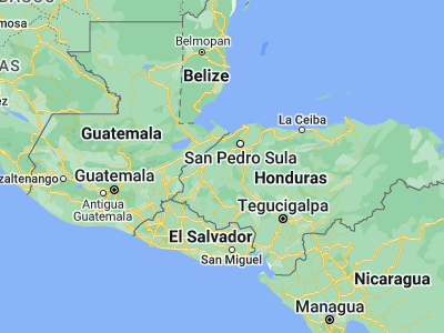 Map showing location of San Luis (15.08333, -88.38333)
