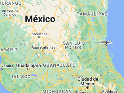 Map showing location of San Luis Potosí (22.15, -100.98333)