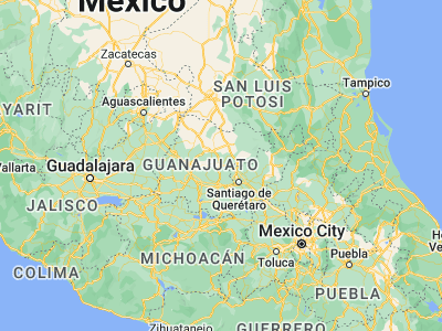 Map showing location of San Miguel de Allende (20.91667, -100.75)