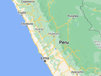 Map showing location of San Miguel de Cauri (-10.1, -76.58333)