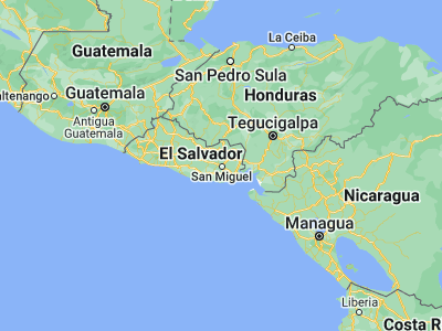 Map showing location of San Miquel (13.48333, -88.18333)