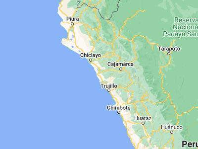 Map showing location of San Pedro de Lloc (-7.4289, -79.50416)