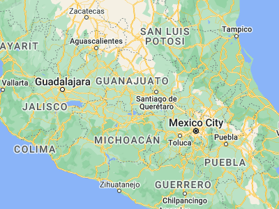 Map showing location of San Pedro de los Naranjos (20.2283, -100.93875)