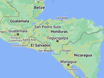 Map showing location of San Sebastián (14.25, -87.63333)