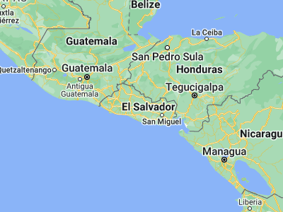 Map showing location of San Sebastián (13.73333, -88.83333)