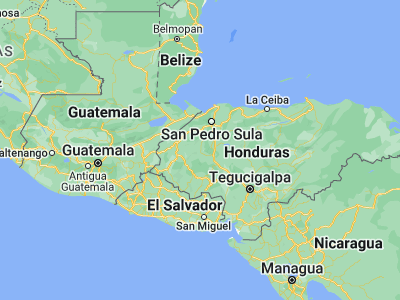Map showing location of San Vicente Centenario (14.88333, -88.28333)
