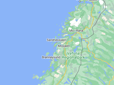 Map showing location of Sandnessjøen (66.02166, 12.63158)