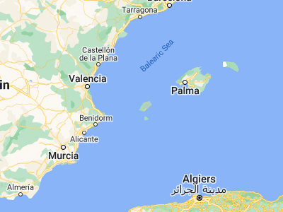 Map showing location of Sant Antoni de Portmany (38.98068, 1.30362)
