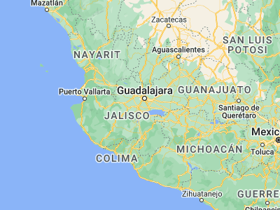 Map showing location of Santa Cruz de las Flores (20.48333, -103.5)
