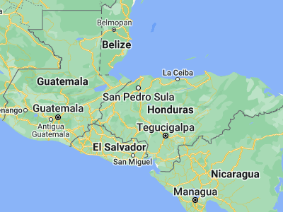 Map showing location of Santa Cruz de Yojoa (14.98333, -87.9)