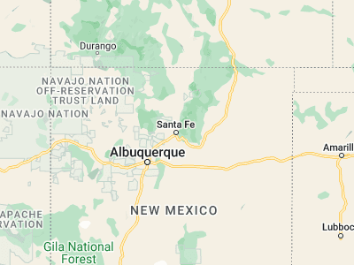 Map showing location of Santa Fe (35.68698, -105.9378)