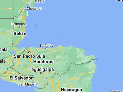 Map showing location of Santa Rosa de Aguán (15.95, -85.71667)