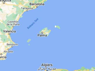 Map showing location of Santanyí (39.35461, 3.12907)