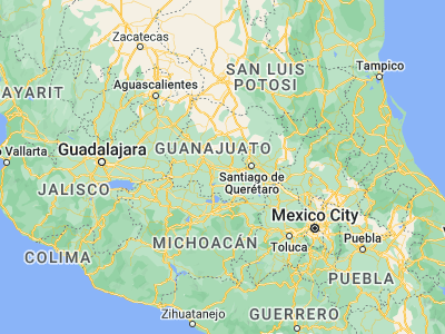 Map showing location of Santiago de Cuenda (20.59844, -100.99518)