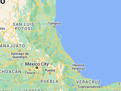 Map showing location of Santiago de la Peña (20.95, -97.4)